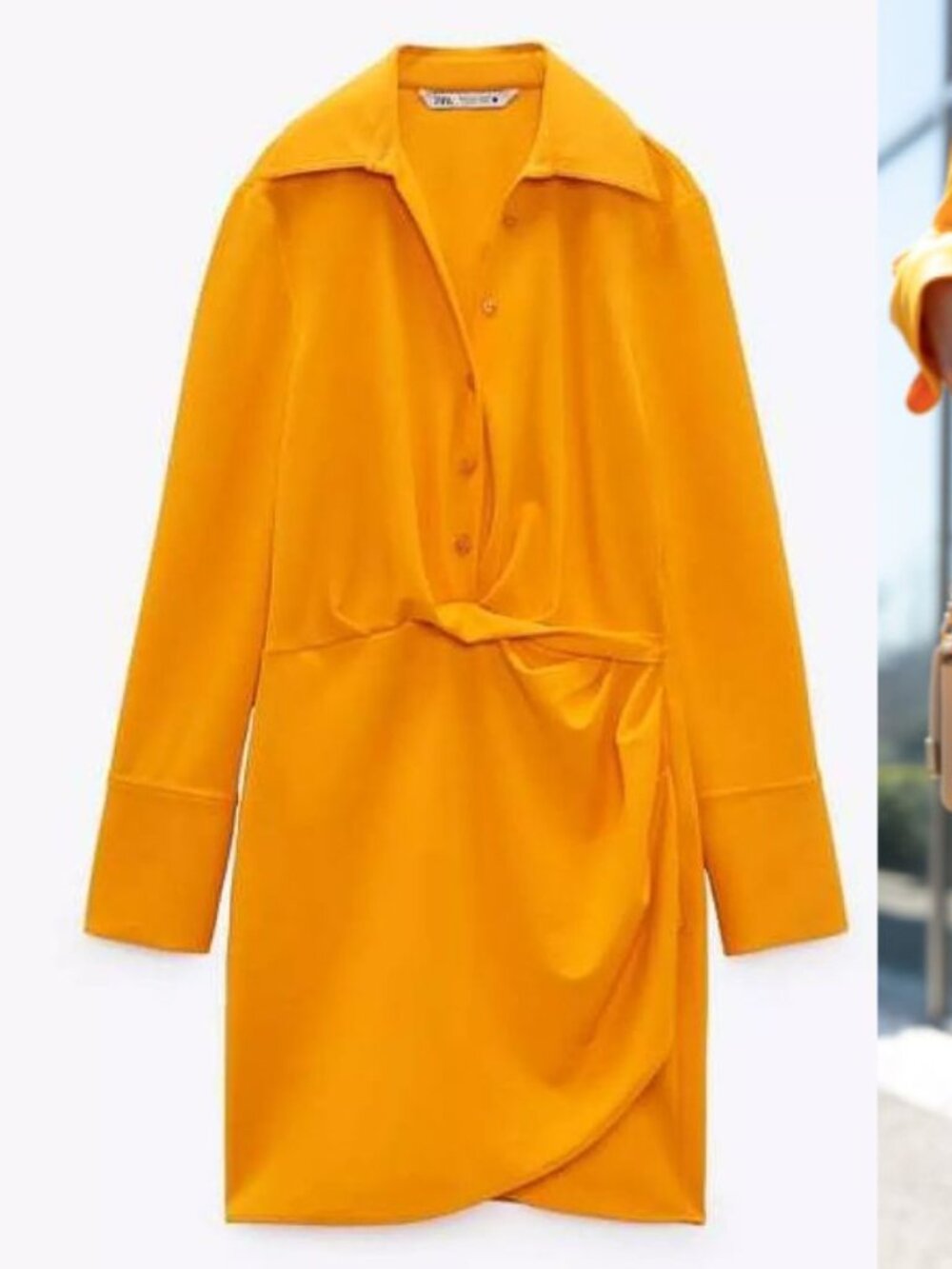 Zara - Draped Short Dress with Ruching 4437/094 | Small | Orange Tangerine - Picture 8 of 14